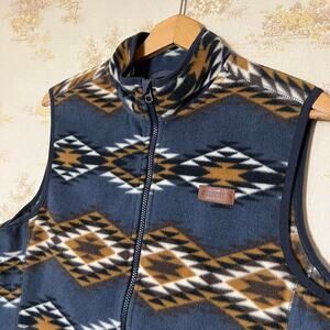Cinch Brand Blue and Mustard Yellow Aztec Southwestern Fleece Vest Size S